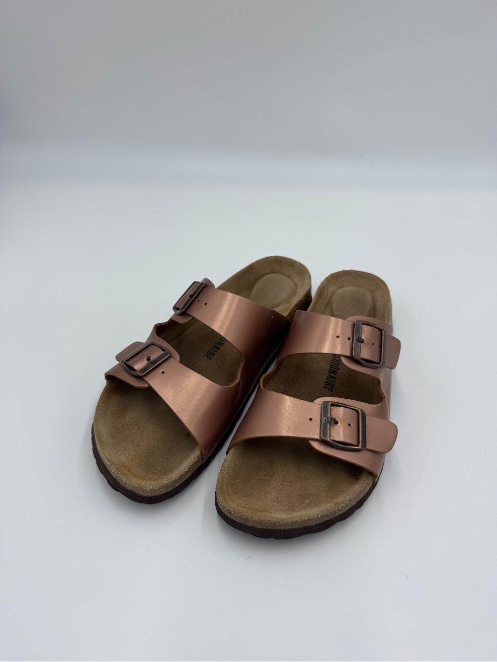 Women's Double-Buckle Slide Sandals in Rose Gold